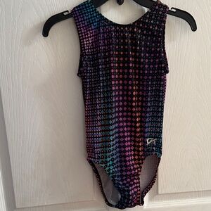 GK Black Multicolor Geo Dot Kids Dance Leotard